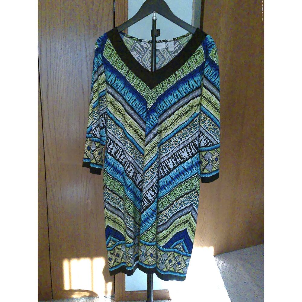 Chico's Geometric Chevron Jersey Shift Dress Size Large EUC boho career travel